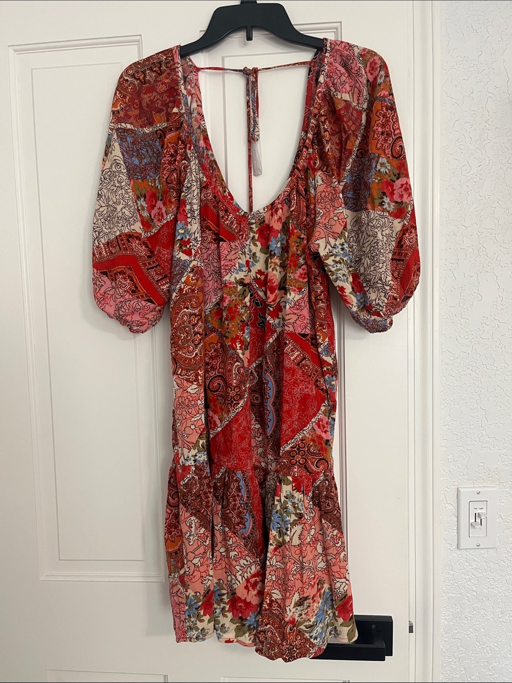 Love Stitch Red Patchwork Backless Boho Dress